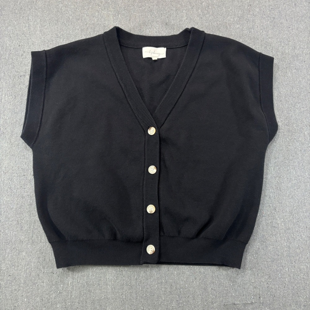 In February Black V-Neck Button Front Knit Vest Sweater Women S Versatile